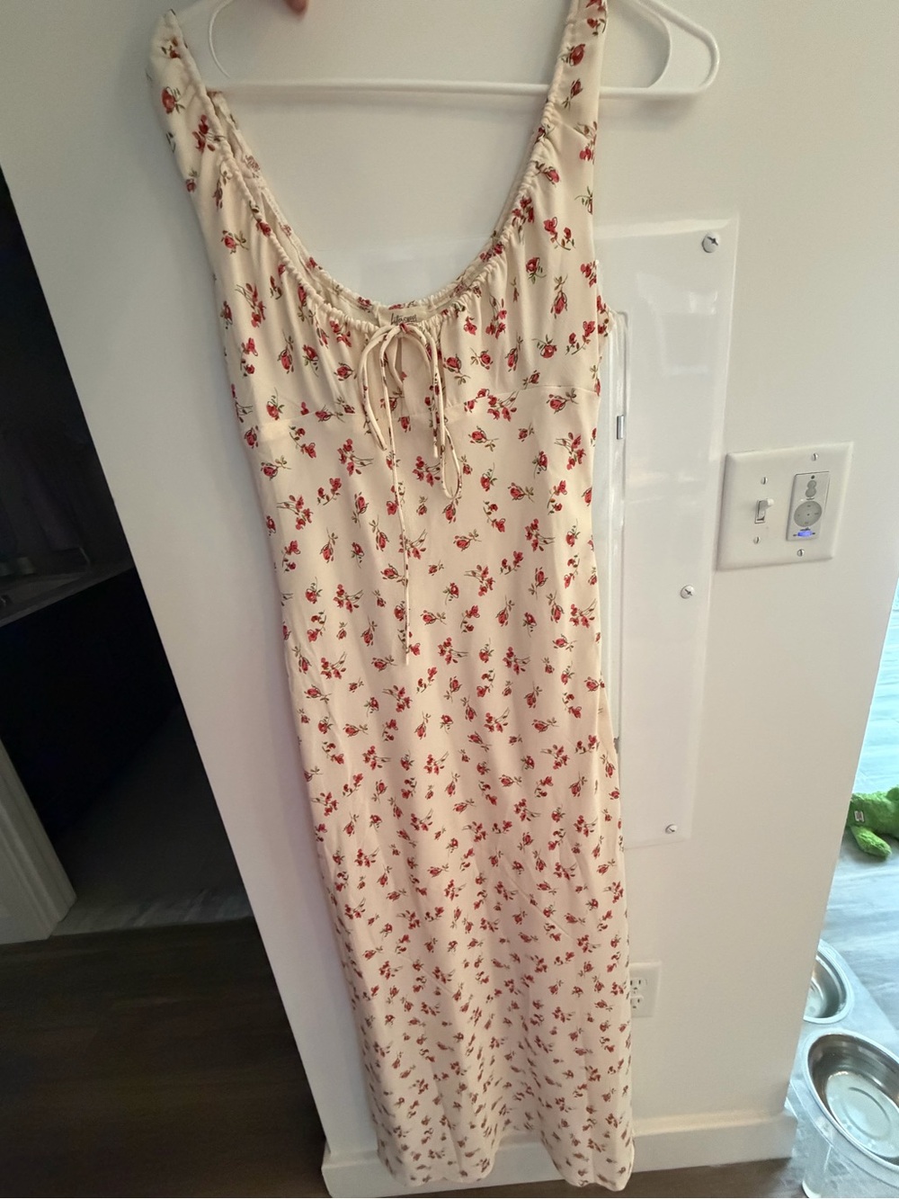 Cream Floral Maxi Dress with Red Rose Print
